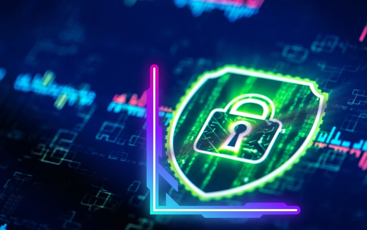 cutting edge technology for maximum protection Digital cybersecurity shield with lock icon