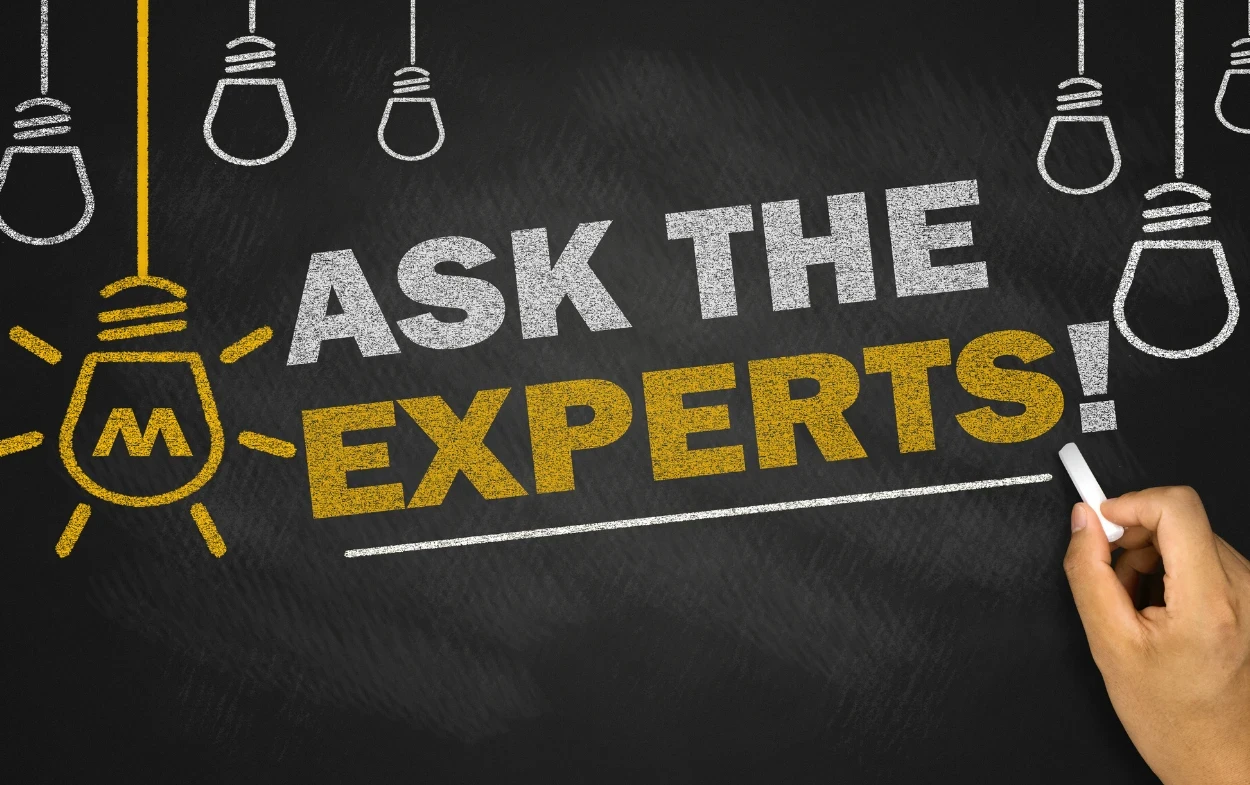 expert guidance on maximizing your home security Chalkboard with 'Ask the Experts' and lightbulb illustration