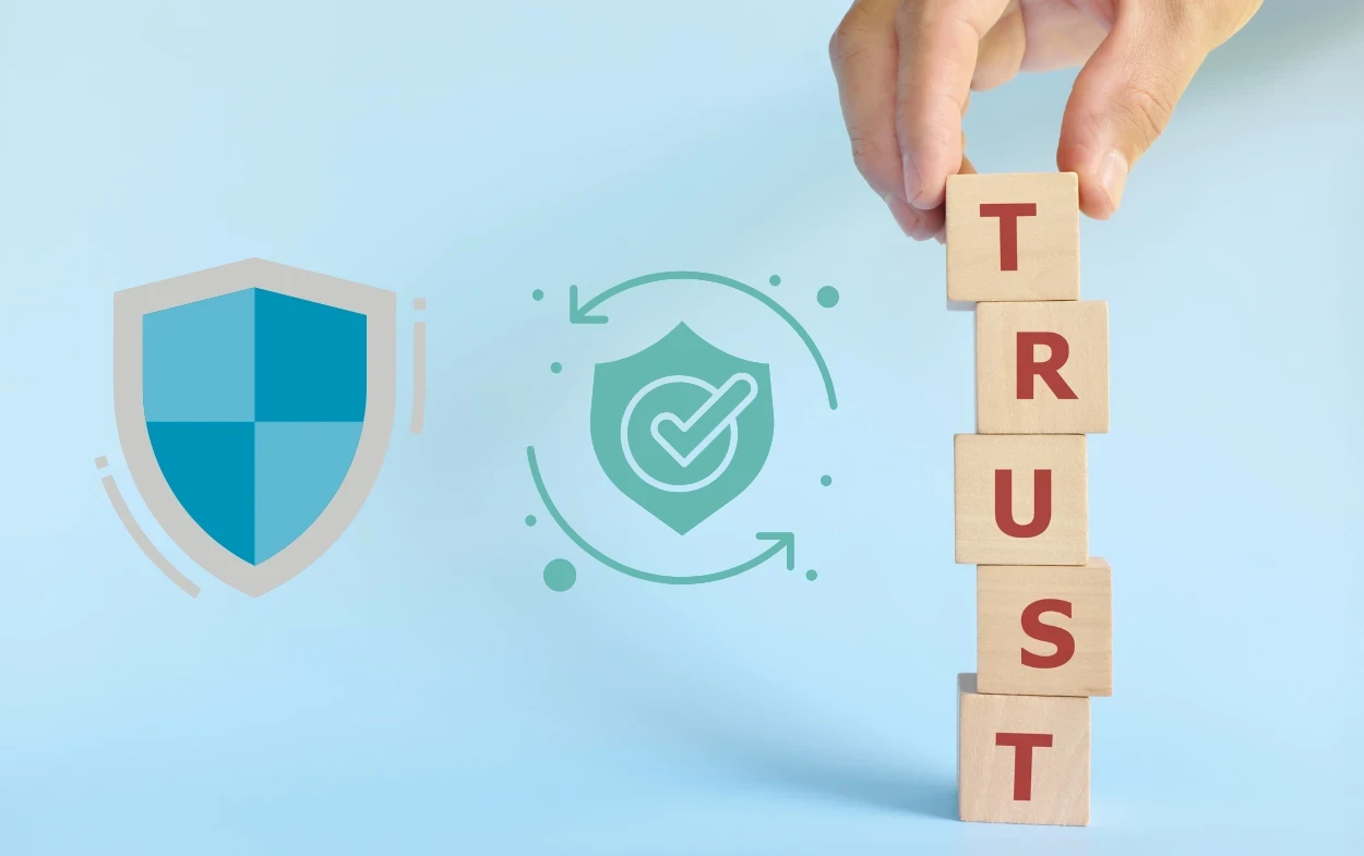 foxtech your trusted partner in home security solutions Shield with trust blocks, concept of security and trust.