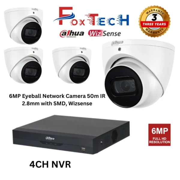 6MP CCTV cameras and NVR, 50m IR range.
