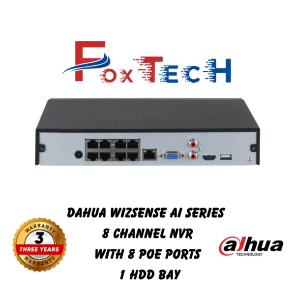 Dahua WizSense NVR, 8 channels, 8 PoE ports.