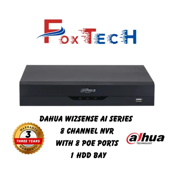 Dahua 8-channel NVR with PoE ports and HDD bay